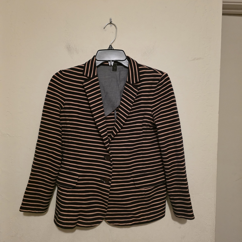 J.CREW Women's Striped Stretch Blazer Black Beige Cotton Spandex Size S